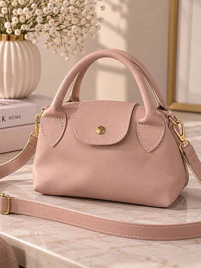 Kapak Detaylı Mini El Ve Omuz Çantası - Pembe - 3