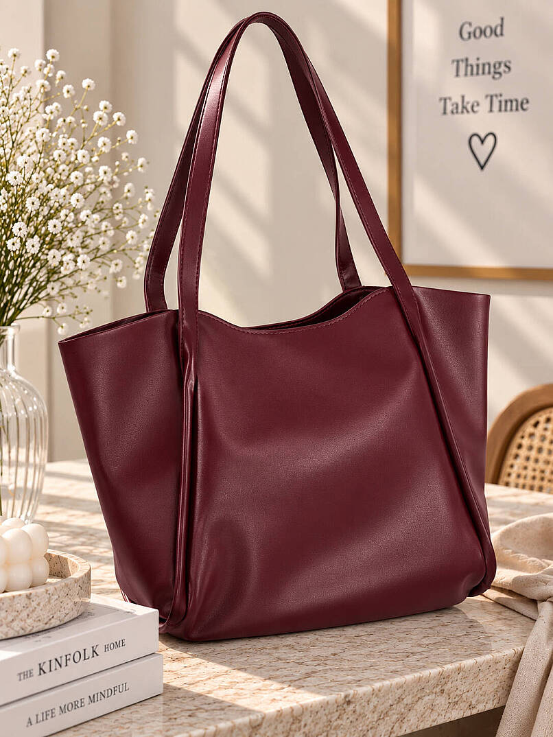 Kavis Detaylı Geniş Omuz Çantası - Bordo - 2