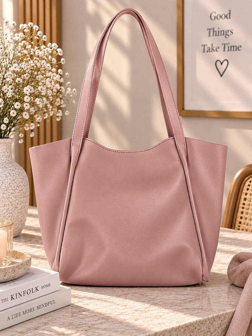 Kavis Detaylı Geniş Omuz Çantası - Pembe - 2