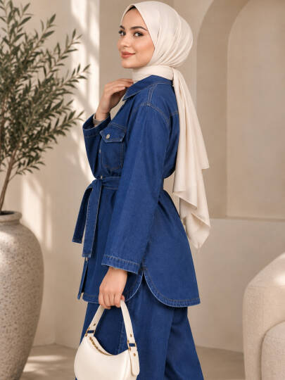 Kemerli Cep Detaylı Premium Kot Takım - Koyu Mavi - 22047-KOYU-MAVI-36 - 3