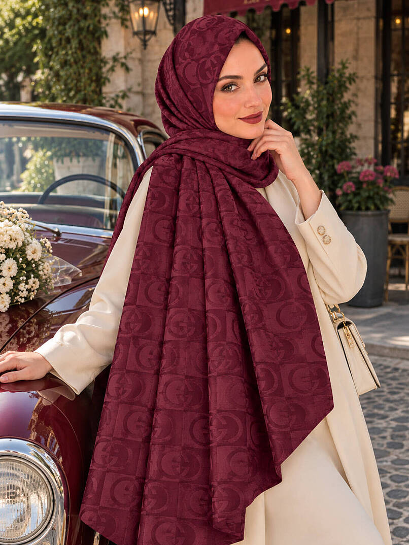 Kilit Desen Ayraobin Pamuk Jakar Şal - Bordo - 1