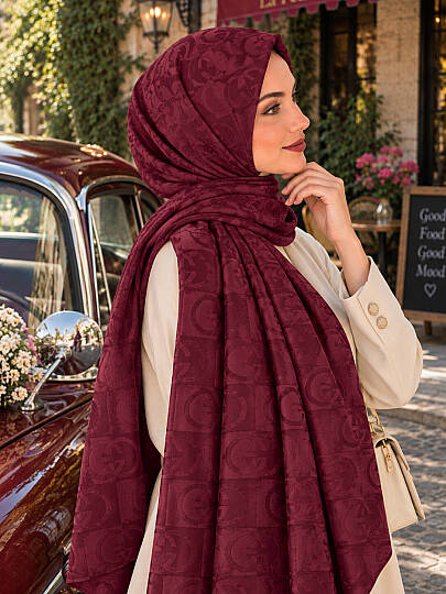 Kilit Desen Ayraobin Pamuk Jakar Şal - Bordo - 3