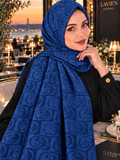 Kilit Desen Ayraobin Pamuk Jakar Şal - Saks - 1