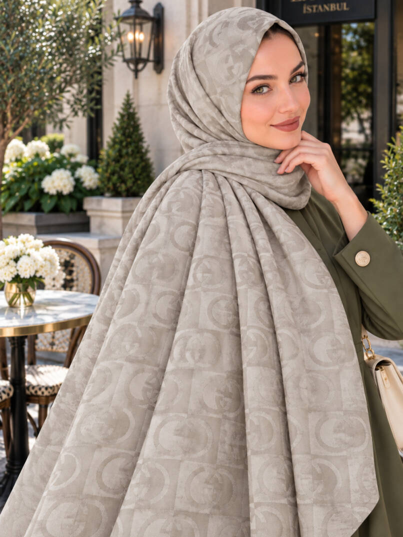 Kilit Desen Ayrobin Pamuk Jakar Şal - Taş - 22039-TAS - 1