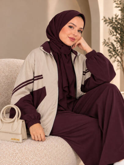 Mavera Şerit Detaylı İkili Takım - Mürdüm - 22084-MURDUM - 3