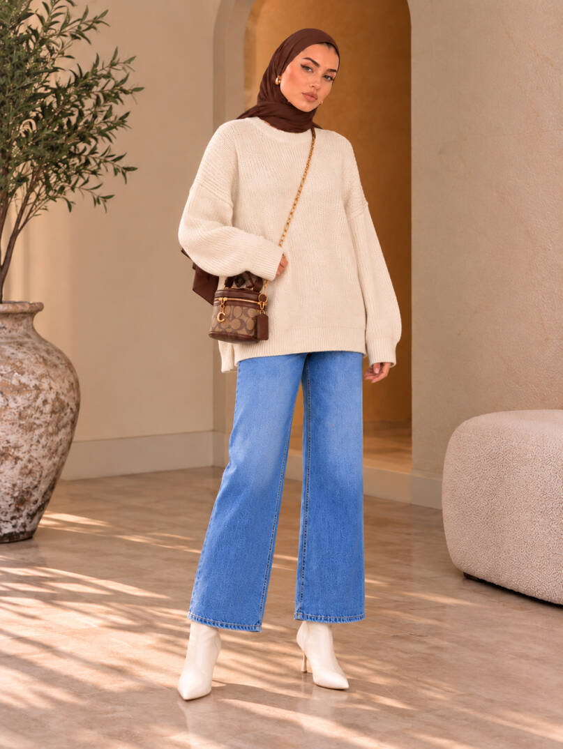 Mellow Oversize Triko Kazak - Bej - 22088-BEJ - 1