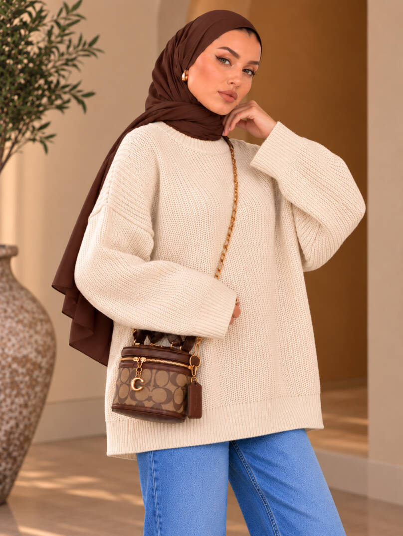 Mellow Oversize Triko Kazak - Bej - 22088-BEJ - 2