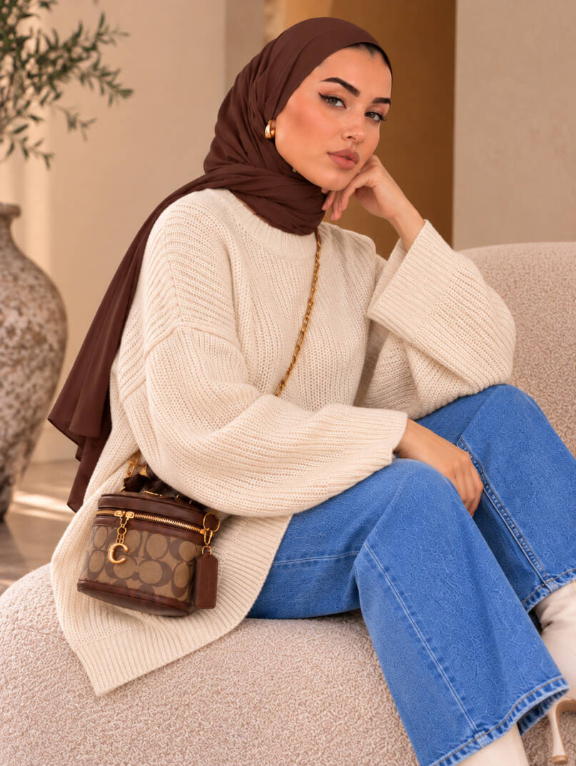 Mellow Oversize Triko Kazak - Bej - 22088-BEJ - 3