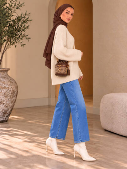 Mellow Oversize Triko Kazak - Bej - 22088-BEJ - 4