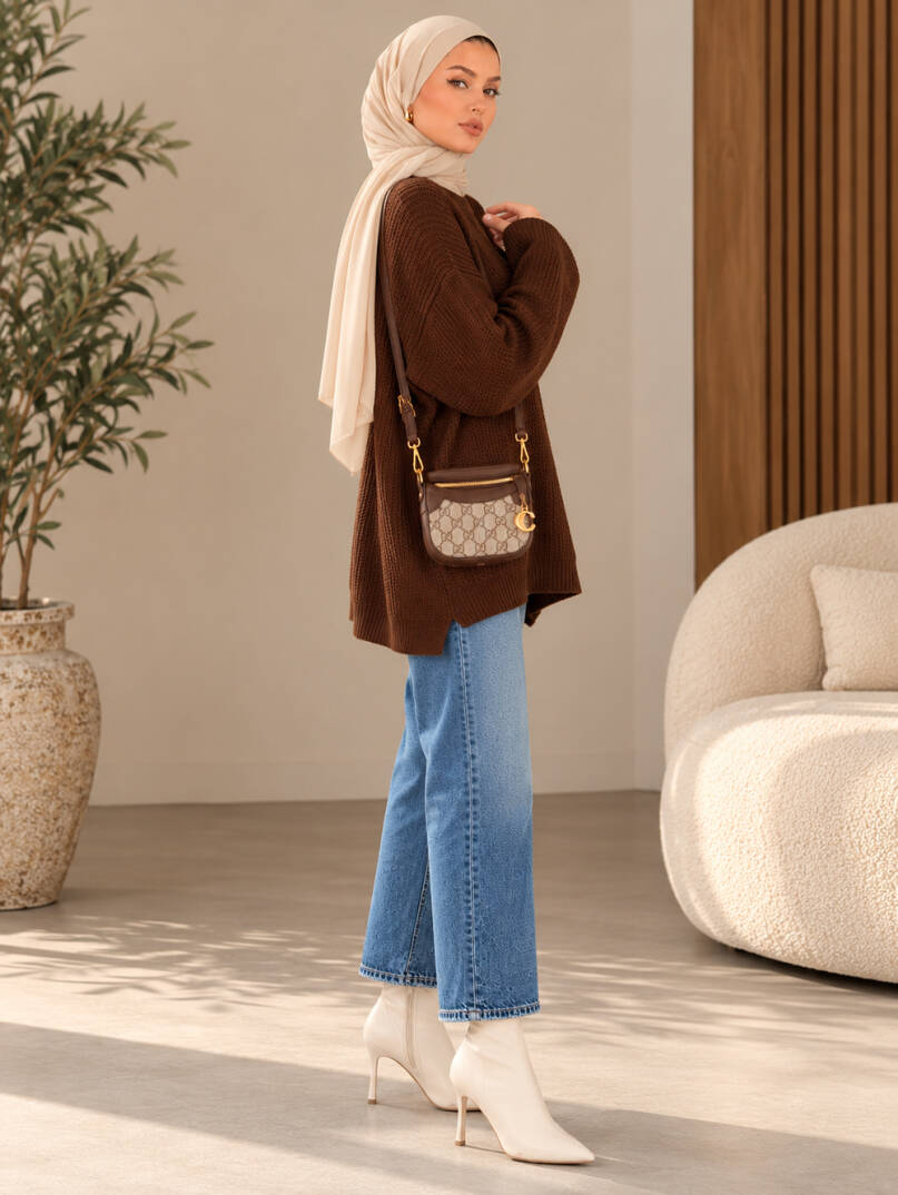 Mellow Oversize Triko Kazak - Kahve - 22088-KAHVE - 4