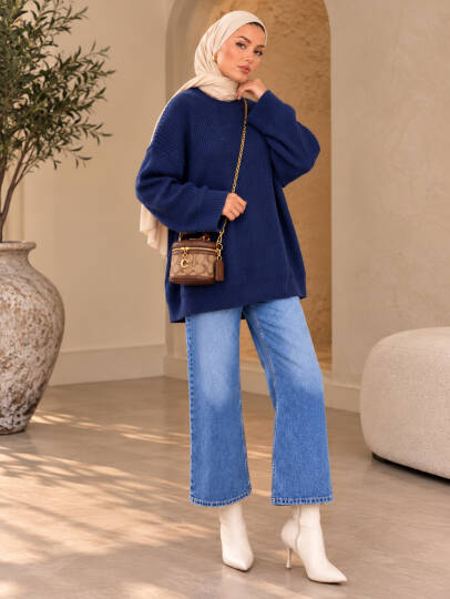 Mellow Oversize Triko Kazak - Lacivert - 22088-LACIVERT