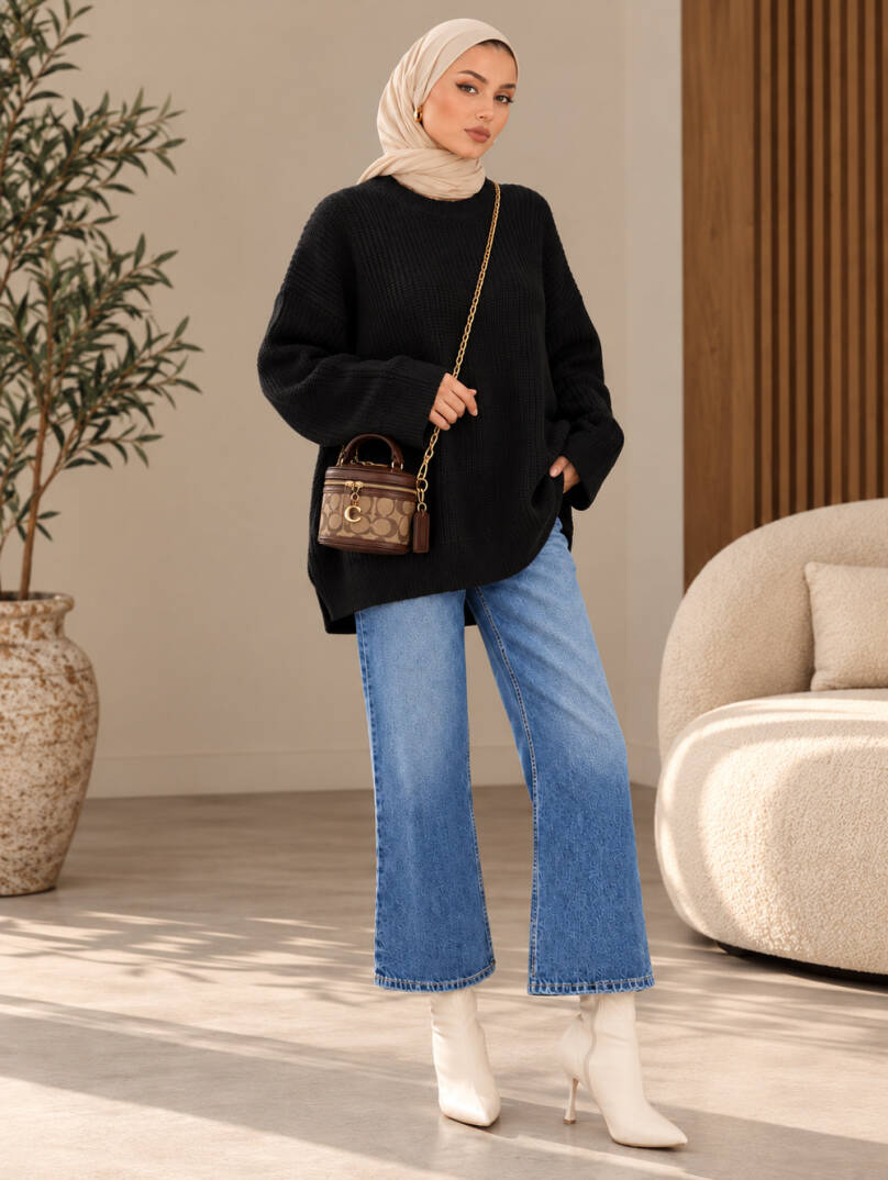 Mellow Oversize Triko Kazak - Siyah - 22088-SIYAH - 1