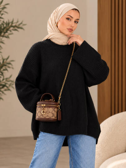Mellow Oversize Triko Kazak - Siyah - 22088-SIYAH - 2