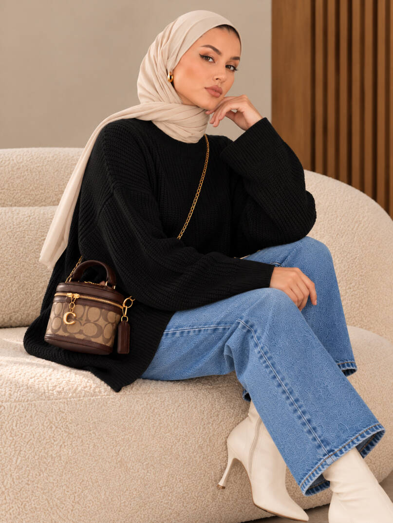 Mellow Oversize Triko Kazak - Siyah - 22088-SIYAH - 3