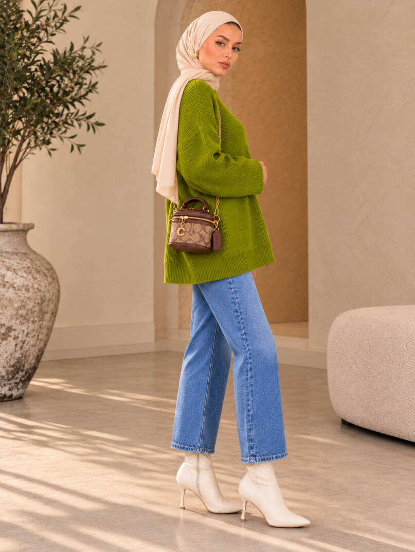 Mellow Oversize Triko Kazak - Yeşil - 22088-YESIL - 4