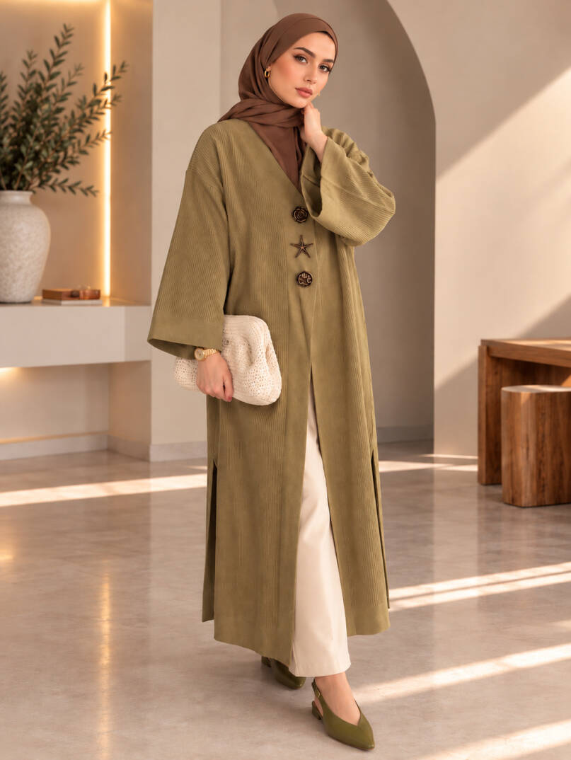 Milano Broş Detaylı Triko Kimono - Küf yeşili - 22072-KUF-YESILI - 1