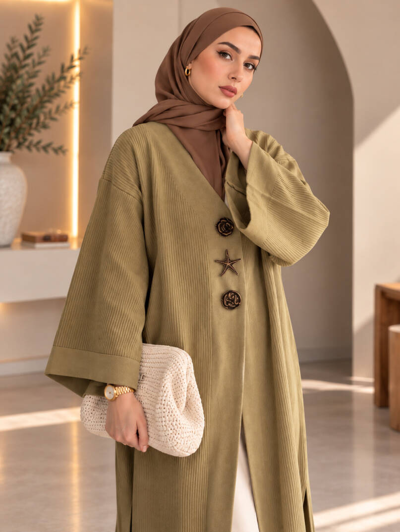Milano Broş Detaylı Triko Kimono - Küf yeşili - 22072-KUF-YESILI - 2