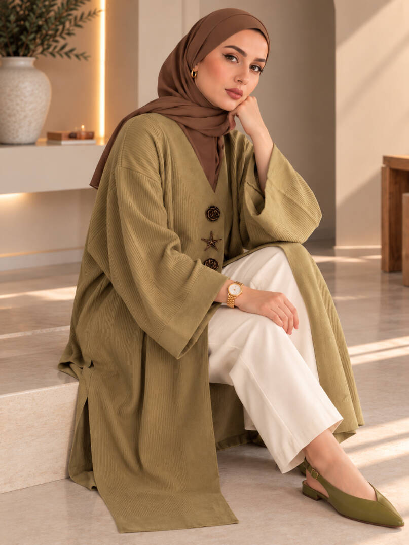 Milano Broş Detaylı Triko Kimono - Küf yeşili - 22072-KUF-YESILI - 3