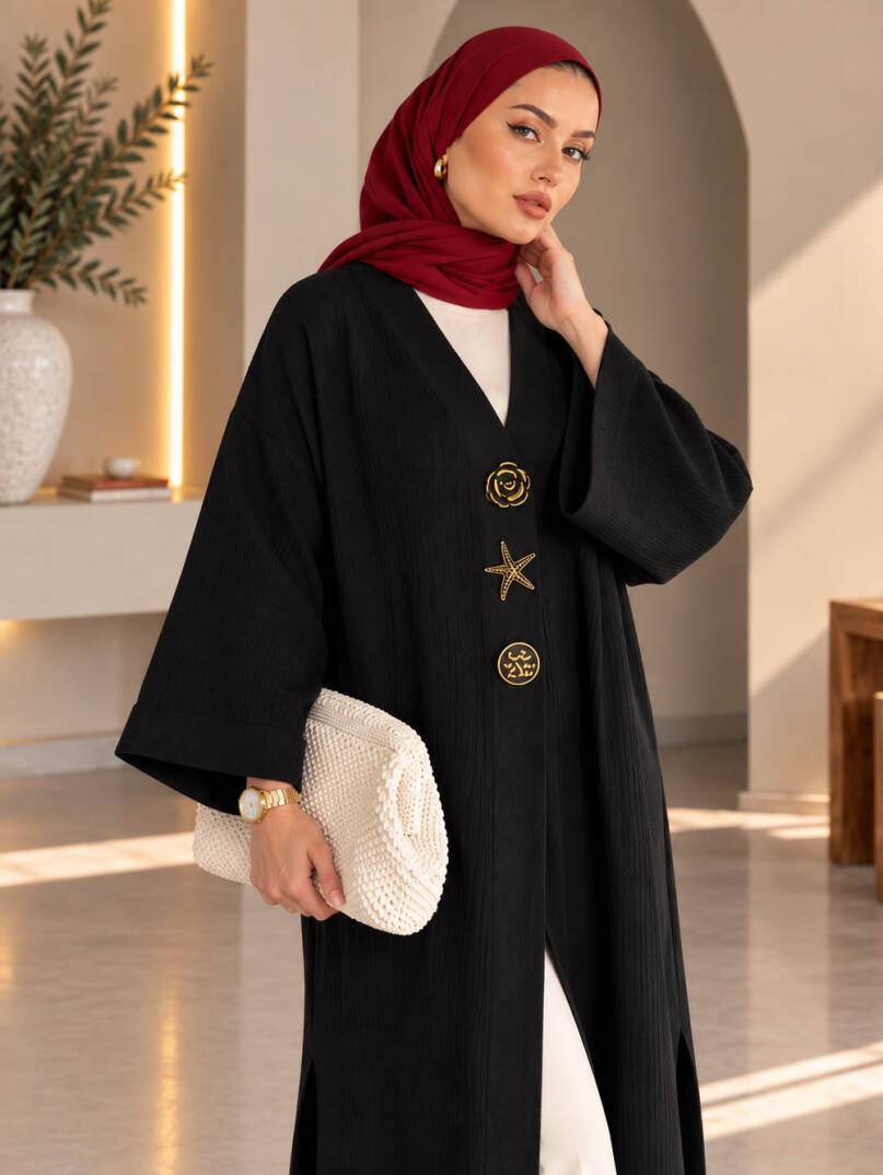 Milano Broş Detaylı Triko Kimono - Siyah - 22072-SIYAH - 2