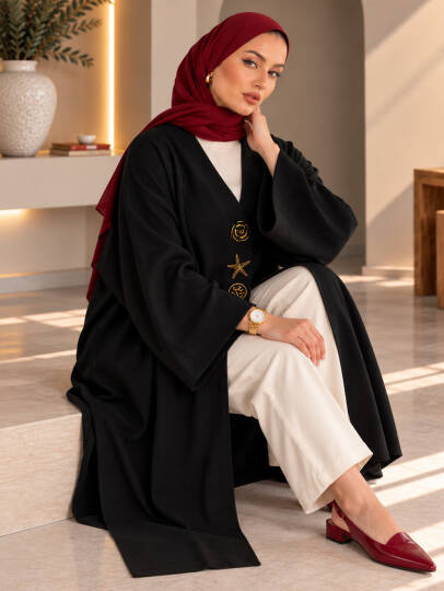 Milano Broş Detaylı Triko Kimono - Siyah - 22072-SIYAH - 3