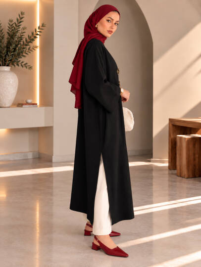 Milano Broş Detaylı Triko Kimono - Siyah - 22072-SIYAH - 4