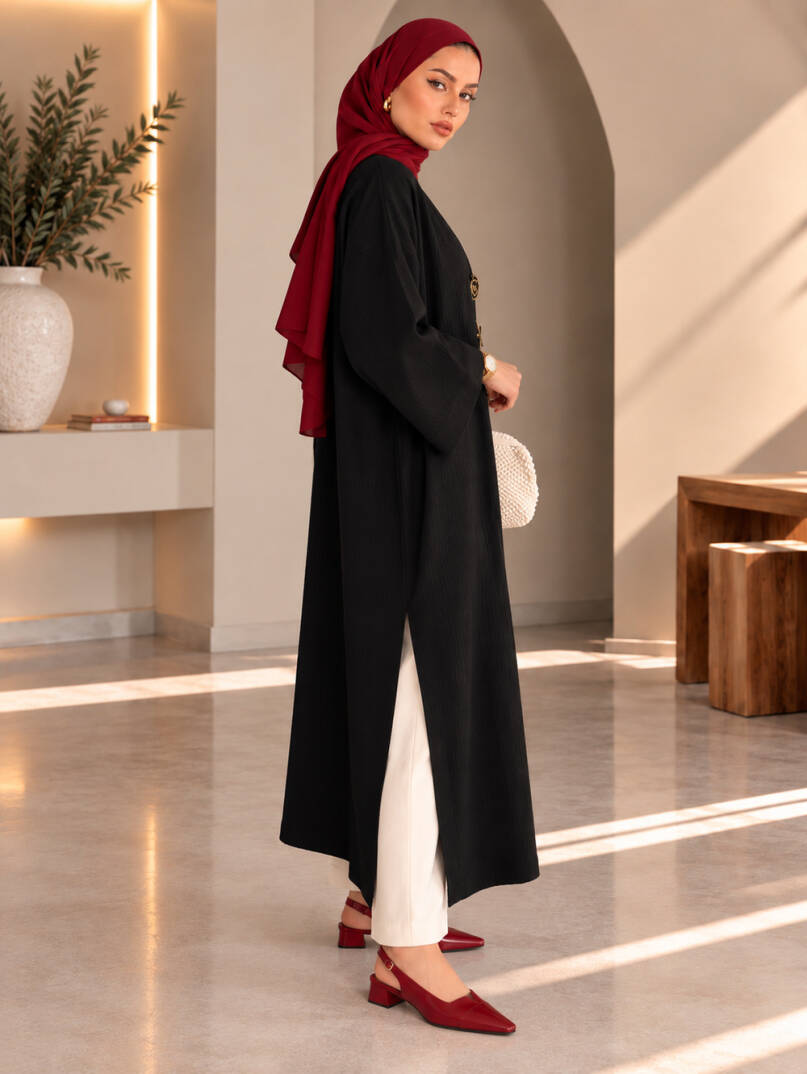 Milano Broş Detaylı Triko Kimono - Siyah - 22072-SIYAH - 4