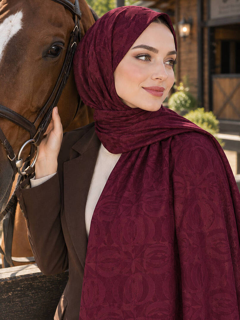 Naia Desen Ayrobin Jakar Şal - Bordo - 3