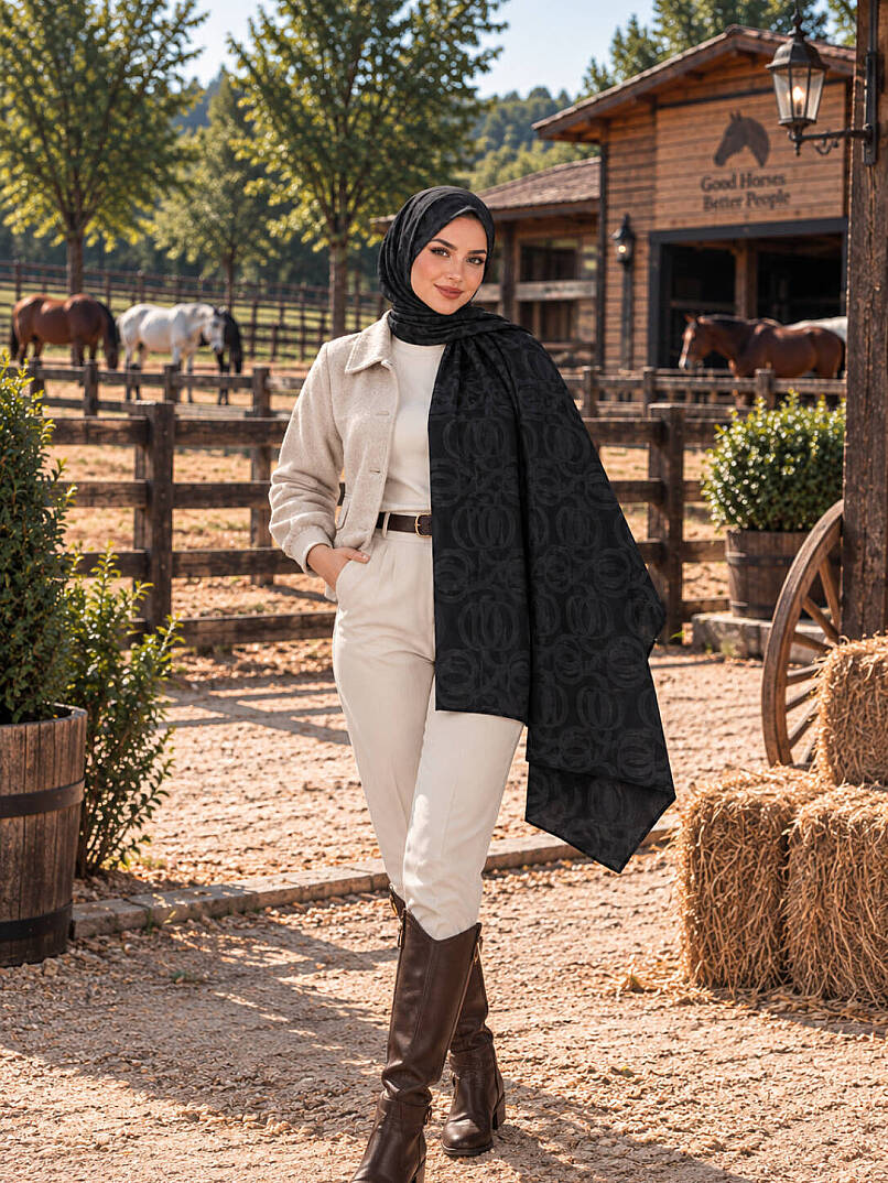 Naia Desen Ayrobin Jakar Şal - Siyah - 1