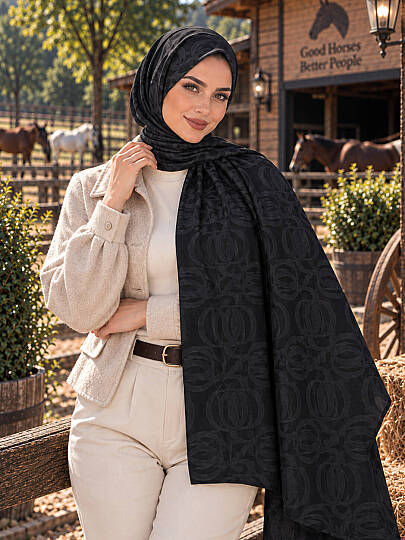 Naia Desen Ayrobin Jakar Şal - Siyah - 2