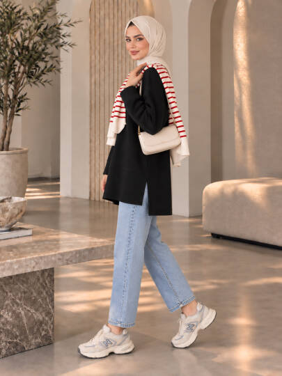 Oversize Yırtmaçlı Basic Sweat - Siyah - 22053-SIYAH - 3