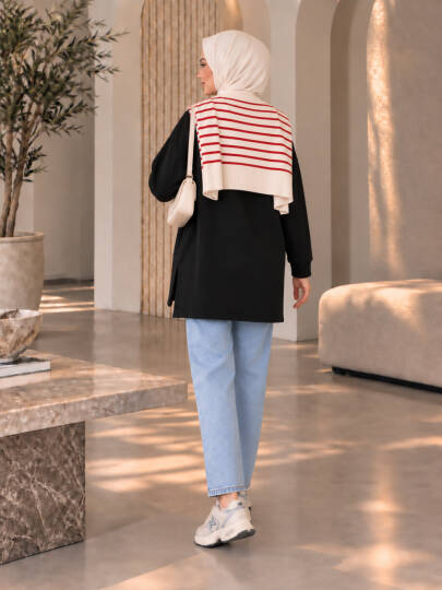 Oversize Yırtmaçlı Basic Sweat - Siyah - 22053-SIYAH - 4