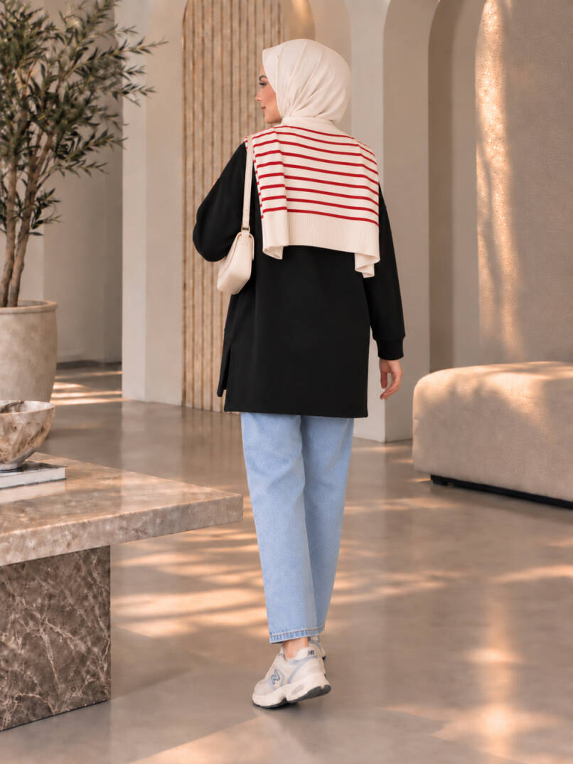 Oversize Yırtmaçlı Basic Sweat - Siyah - 22053-SIYAH - 4