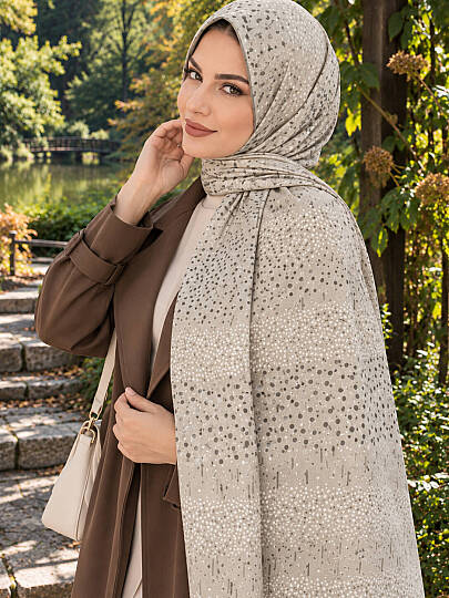 Puantiye Esintisi Bambu Kraş Şal - Bej - 1