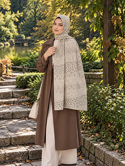Puantiye Esintisi Bambu Kraş Şal - Bej - 2