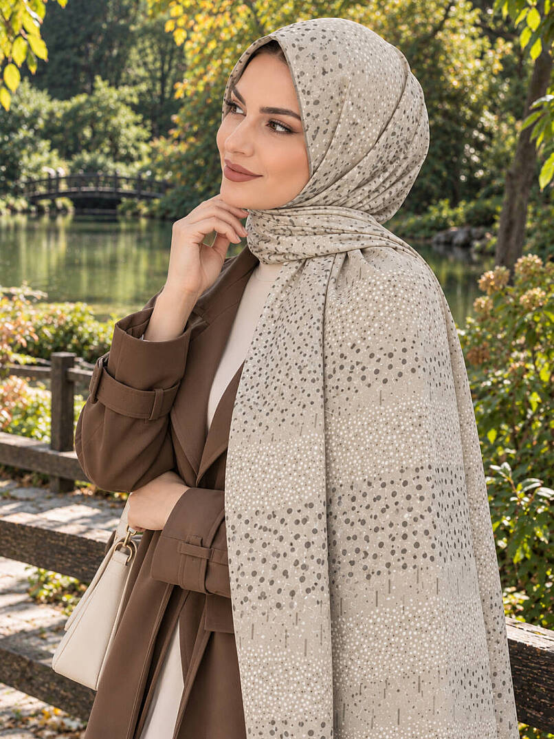 Puantiye Esintisi Bambu Kraş Şal - Bej - 3