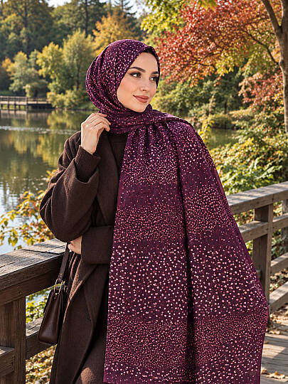 Puantiye Esintisi Bambu Kraş Şal - Bordo - 1