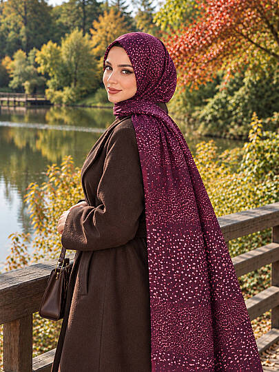 Puantiye Esintisi Bambu Kraş Şal - Bordo - 3
