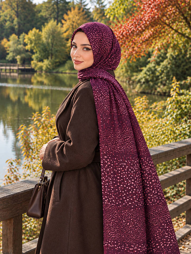Puantiye Esintisi Bambu Kraş Şal - Bordo - 3