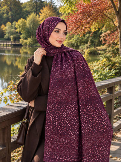 Puantiye Esintisi Bambu Kraş Şal - Bordo - 22043-BORDO 