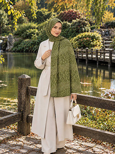 Puantiye Esintisi Bambu Kraş Şal - Haki - 2