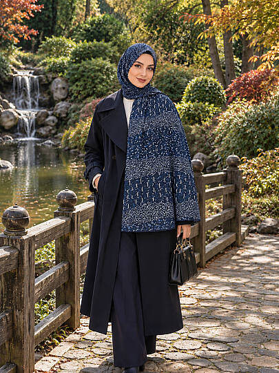Puantiye Esintisi Bambu Kraş Şal - Lacivert - 2