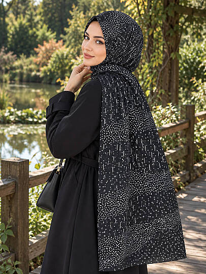 Puantiye Esintisi Bambu Kraş Şal - Siyah - 1