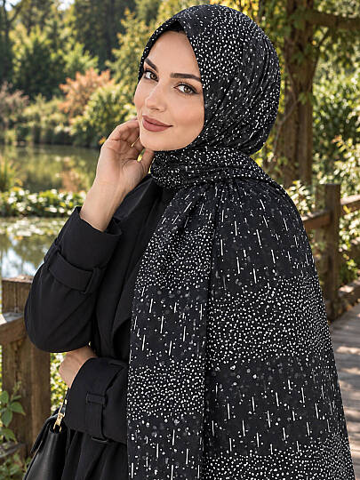 Puantiye Esintisi Bambu Kraş Şal - Siyah - 3