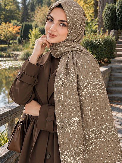 Puantiye Esintisi Bambu Kraş Şal - Vizon - 1
