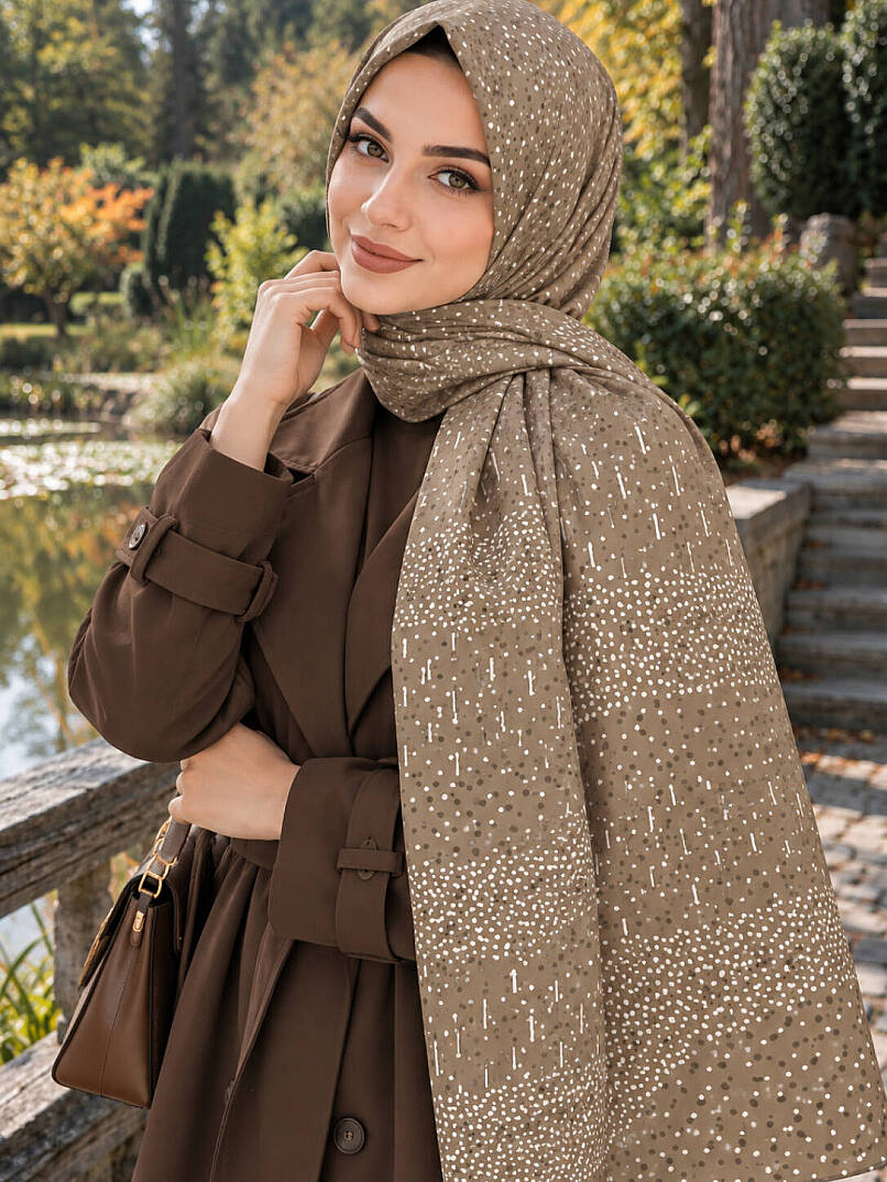 Puantiye Esintisi Bambu Kraş Şal - Vizon - 1