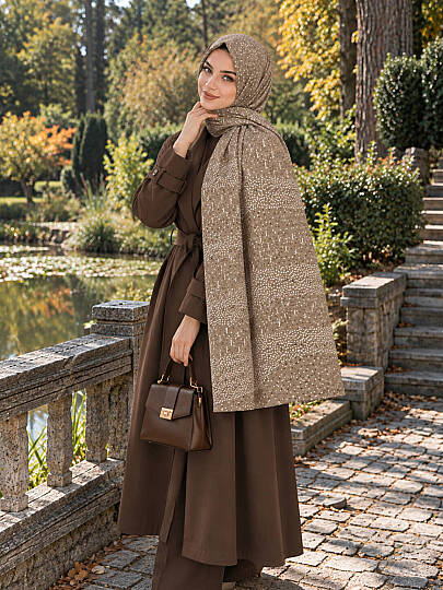 Puantiye Esintisi Bambu Kraş Şal - Vizon - 2