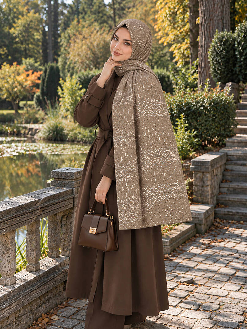 Puantiye Esintisi Bambu Kraş Şal - Vizon - 2