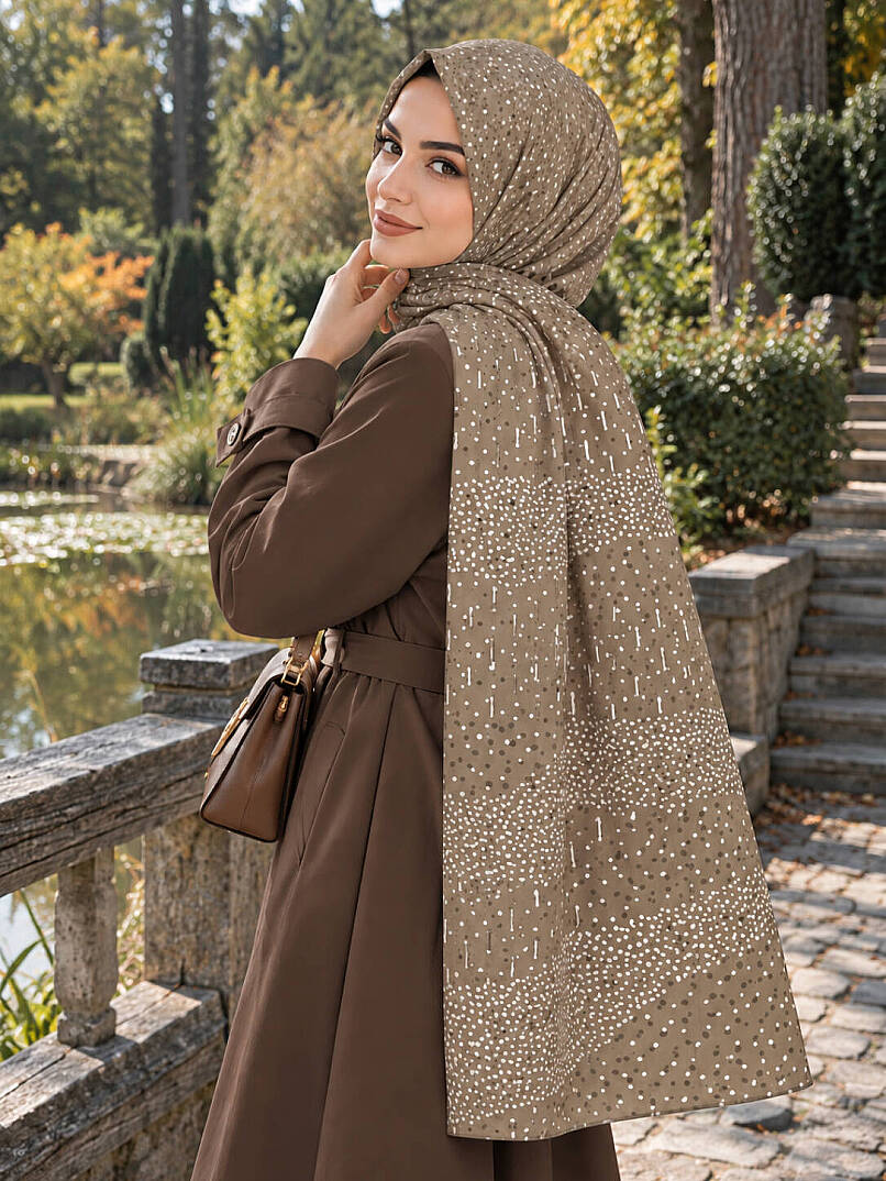 Puantiye Esintisi Bambu Kraş Şal - Vizon - 3