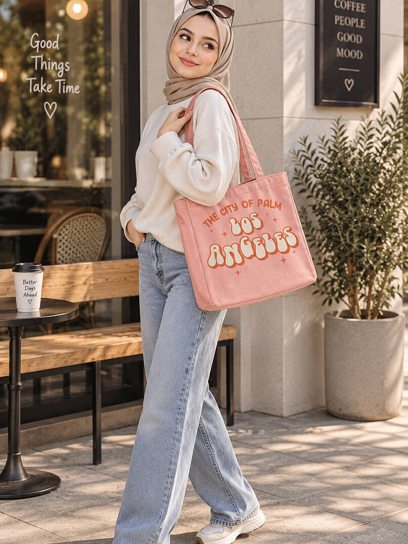 Retro Baskılı Kamvas Omuz Çantası - Pembe - 2
