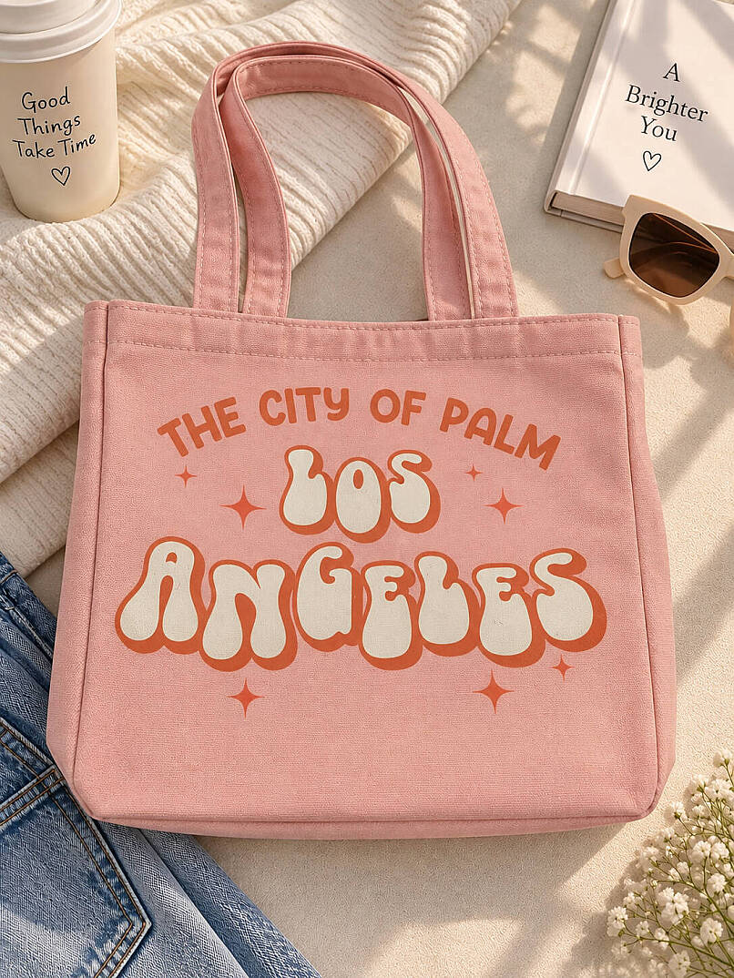 Retro Baskılı Kamvas Omuz Çantası - Pembe - 3